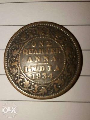 Copper Brown And Black One Quarter Anna India  Round