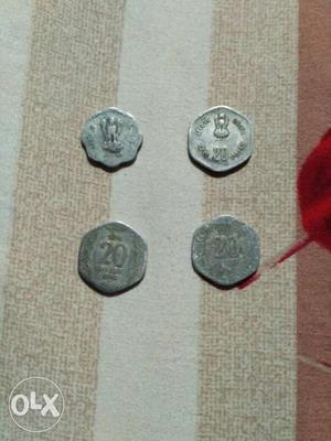 Four Indian Paise Silver Coins