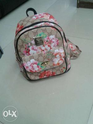 Gray And Pink Floral Backpack