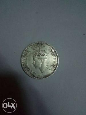 Original silver one rupee coin of  during the