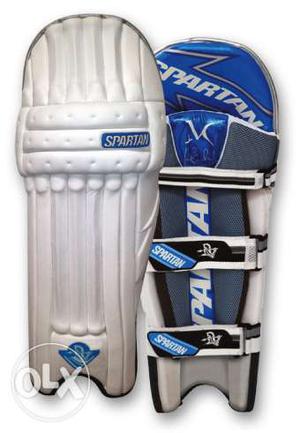 Pair Of White-and-blue Spartan Knee Pads