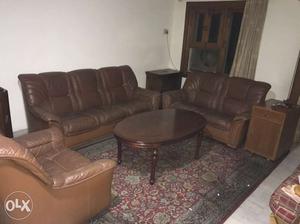 Pure leather 6 seat sofa set with tabel