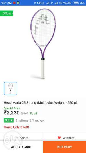 Purple And Gray Head Tennis Racket Excellent condition