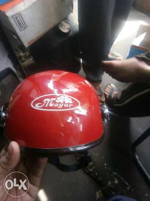 Red Mayur Half Helmet