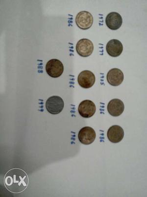 Twelve old coins