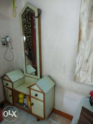 White And Brown Wooden Dresser With Mirror