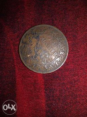 Bronze One Quarter anna India Coin 