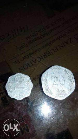 Silver 2 And 20 Indian Paise Coins