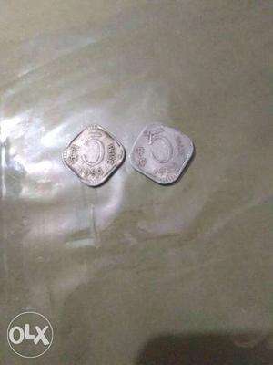 Two 5 Indian Paise Coins