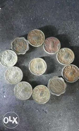 20 And 10 Indian Paise Coins