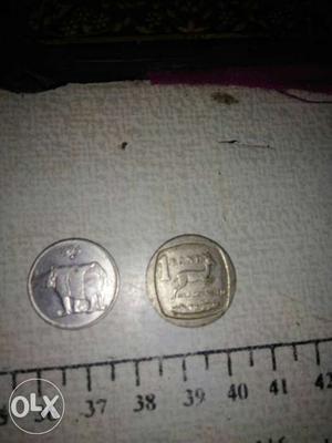 25 Indian Paise Coin And 1 Coin