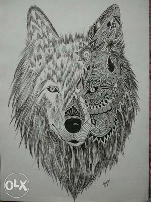 A wolf sketch available laminated or framed