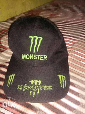Black And Green Monster Embroidered Fitted Cap