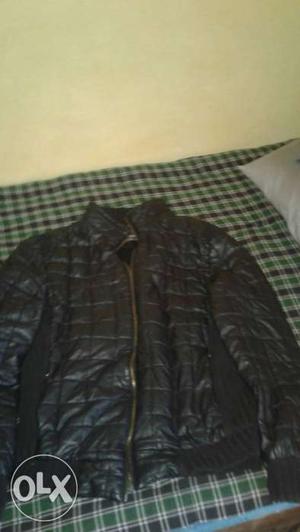 Black Leather Bubble Jacket