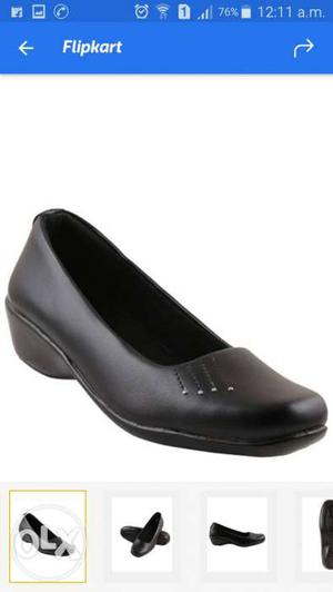 Black Leather Kitted Heeled Shoe