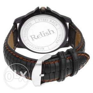 Black Watch With Black Leather Strap