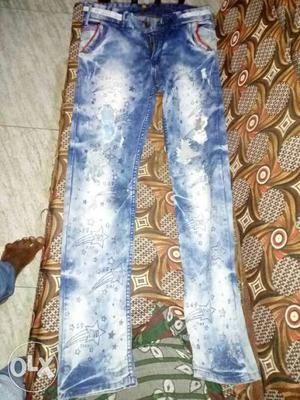 Blue And White Distressed Jeans