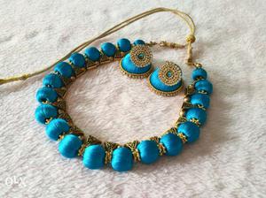 Blue chanbali necklace with earrings in