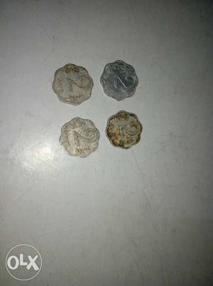 Four 2 Indian Paise Coins