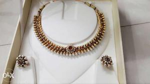 Gold And Silver Collar Necklace With Earrings Set