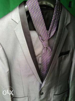 Gray Blazer And Purple Neck Tie
