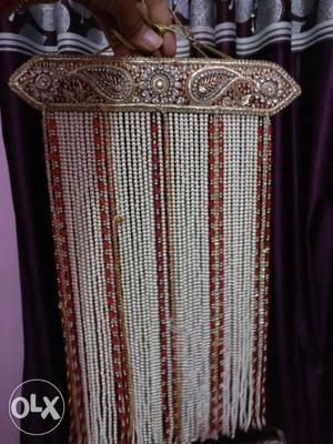 Gray, White, And Red Beaded PAGDI