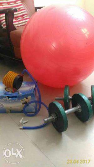 Gymball (85cm) with pump and 1 pair 6kg dumbell