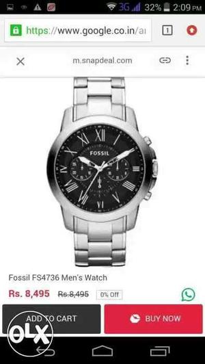 Men's Round Silver Fossil Chronograph Watch With Silver Link
