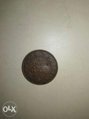 One Quarter Anna India  Coin
