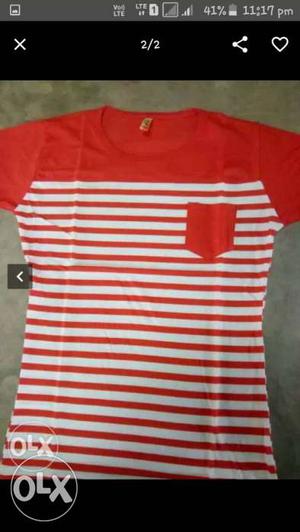 Orange And White Stripe Crew Neck T-shirt
