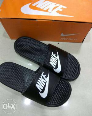 Pair Of Black Nike Slide Sandals With Box number 8