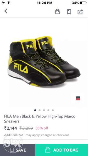 Pair Of Black-and-yellow FIla High Basketball Shoes