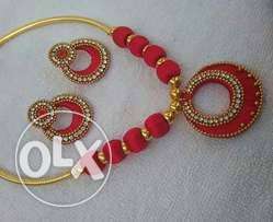 Red Threads And Gold Necklace Matching With Earrings