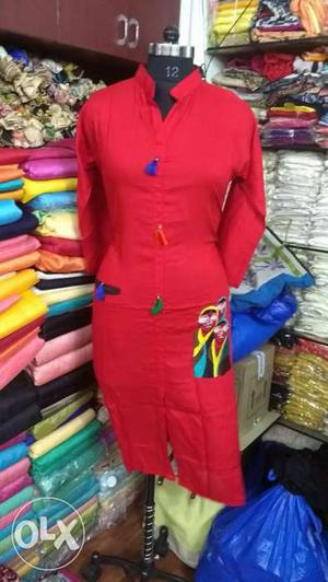 Red color rayon with designer look