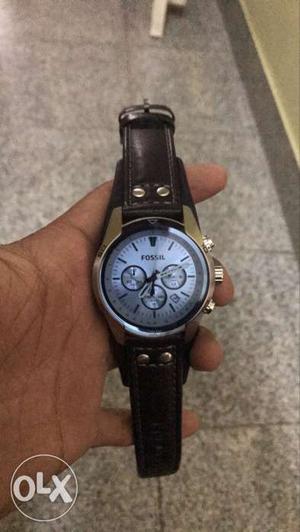 Round Silver Fossil CH- Chronograph Watch With Brown