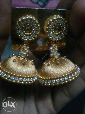 Silver And Gold Gem Embellish Pendant Earrings