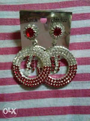 Silver And Red Beaded Earrings