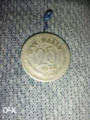 Silver Round 25 Indian Paise  Coin