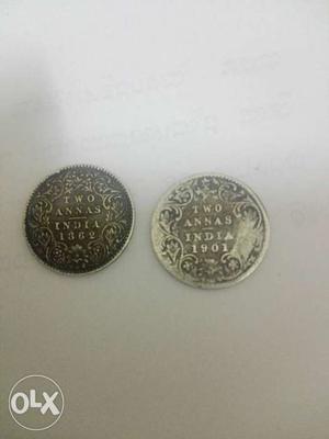 Two Anna's two coins of British era. Vitoria