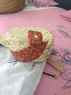 White And Red Leaf Print Hat