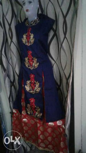 Women's Blue, Brown And Red Floral Sleeveless Dress