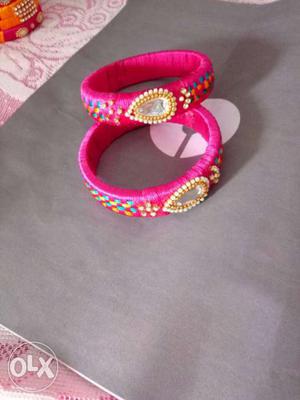 Women's Two Pink And Gold Bangles