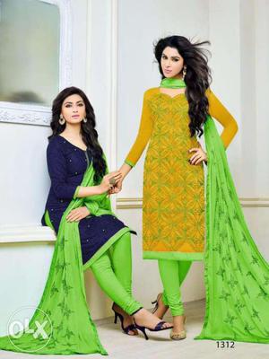 Women's Yellow And Green Salwar Kameez