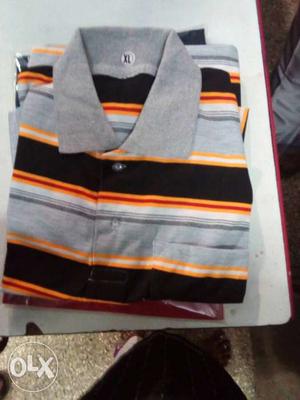 XL Size Gray And Black Stripe Polo Shirt
