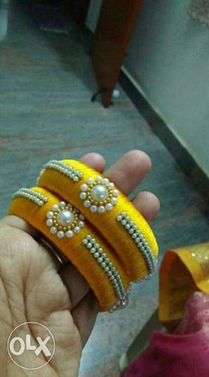 Yellow bangle with pearl for you