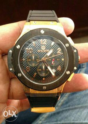 Black and Gold Megir Chronograph Watch