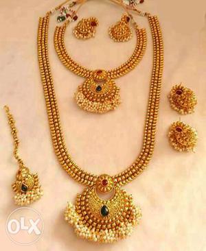 Gold Beaded Necklace And Earring Lot