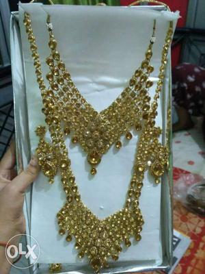 Gold Bubble Bib Necklace And Earrings Set