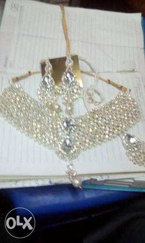 Gold With Diamond Chandelier Necklace And Drop Earrings