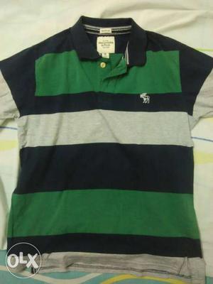 Green,black And White Stripe Polo Shirty
